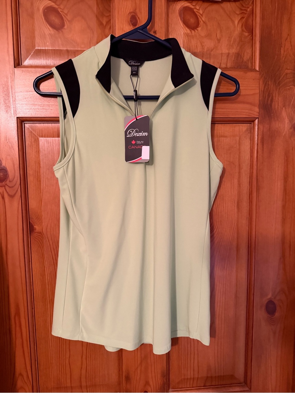Dex Sleeveless Half-Zip Tank Top in Sage Green with Black Trim